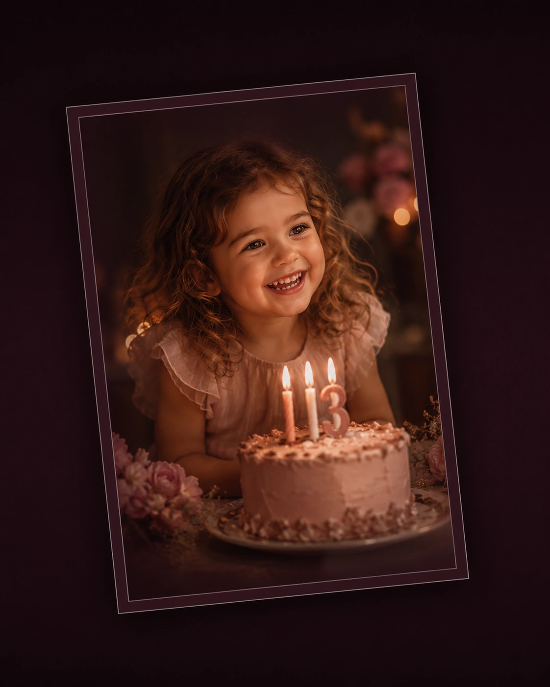 Louise pour son anniversaire de 3 ans dans un cadre réaliste